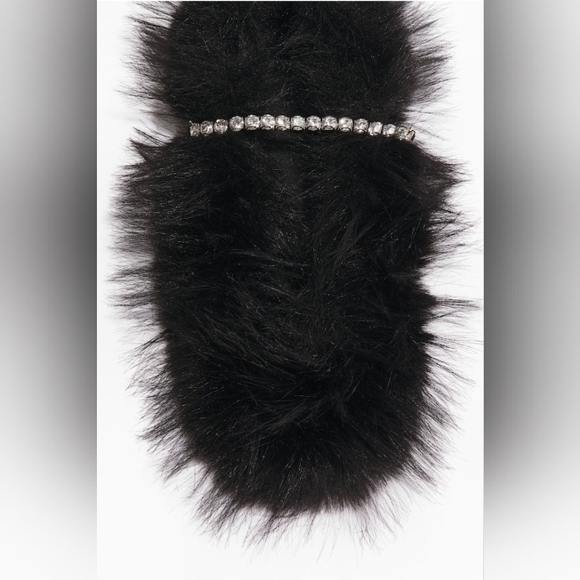 H&M Black Furry Mules with Rhinestone Detail - Picture 7 of 10